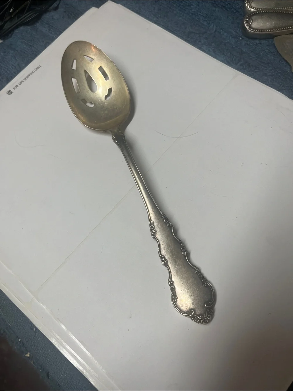 Vintage Silver-Tone Pierced Serving Spoon - Silver plate